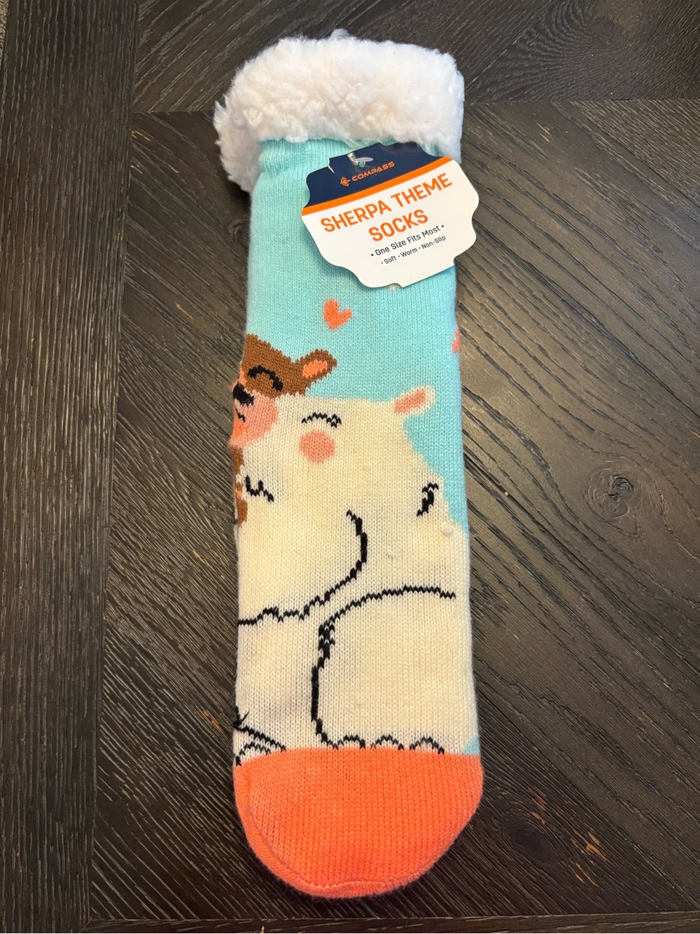 Sherpa Theme Cozy Slipper Socks - Hearts and Bears
